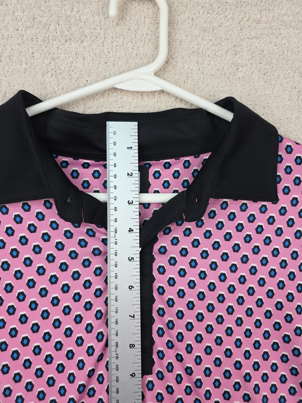 Men's Pink Patterned Short-Sleeve Polo with Black Collar FootJoy 3XL Golf - Picture 8 of 11